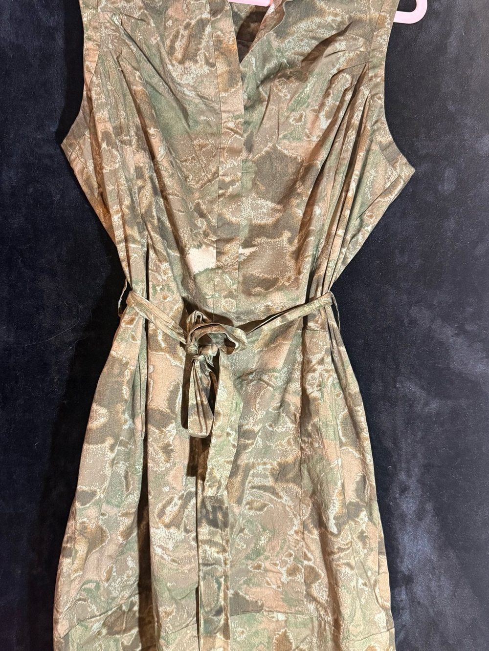 New York & Company Olive Green Sleeveless Shirt Dress with Tie